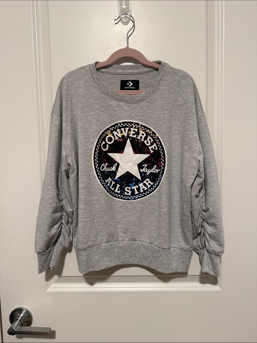 Converse Grey Pullover Sweatshirt with Multicolor Star Logo